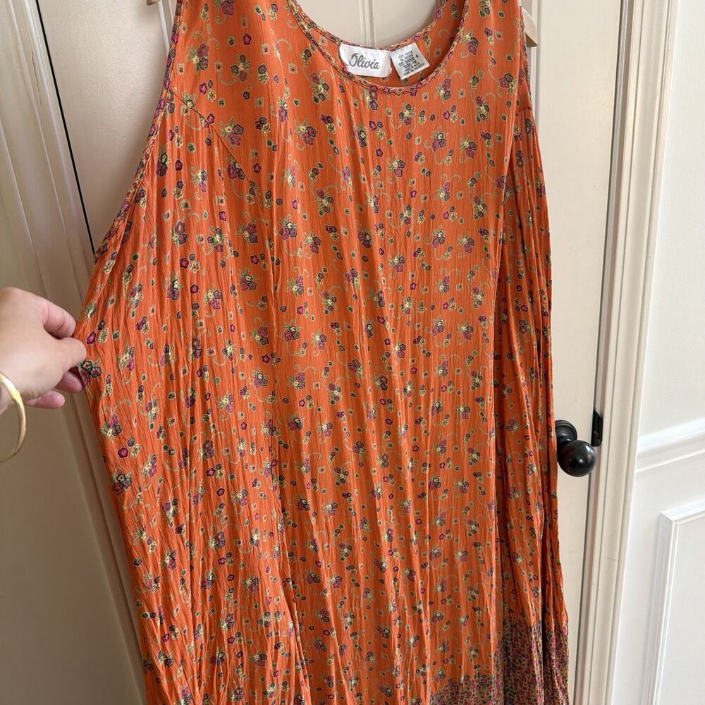 Vintage Olivia floral orange tropical maxi dress Miu Miu style women’s size 1x - Picture 4 of 11